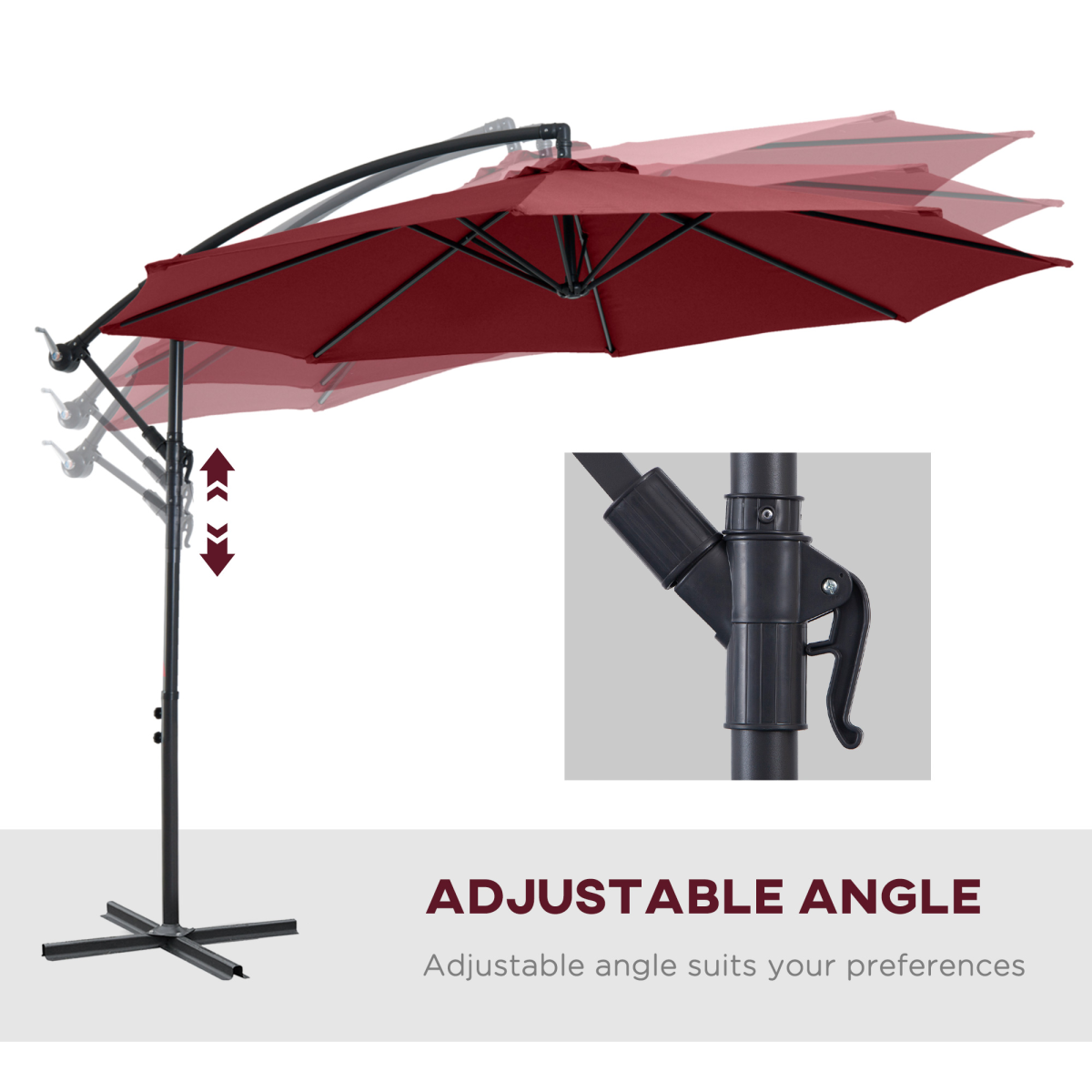 3(m) Garden Banana Parasol Cantilever Umbrella w/ Base, Wine Red Outsunny