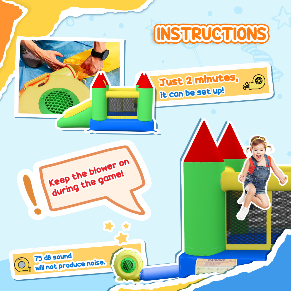 Premium Bouncy Castle with Slide - Durable Inflatable Jumper for Kids - HOMCOM