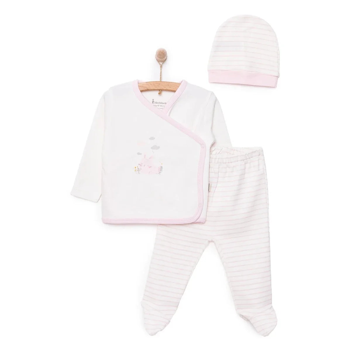 Bebbek Bunny Print Peter Pan Collar Baby Hat, Vest & Bottoms Set (Newborn to 6 Months)