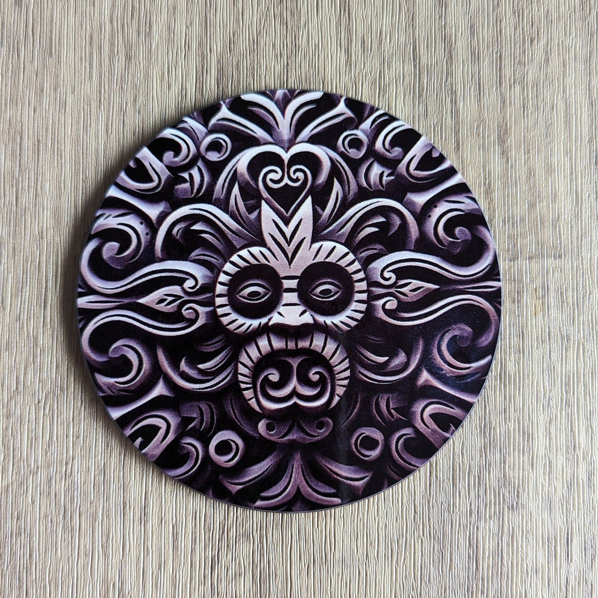 Aztec sculpture | Set of 4  ancient carved stone effect circular coasters