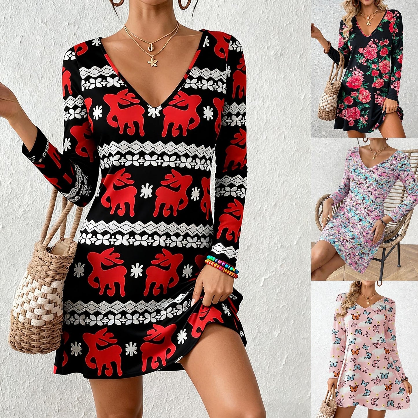 Personality Deep V Neck Casual Fashion Dress