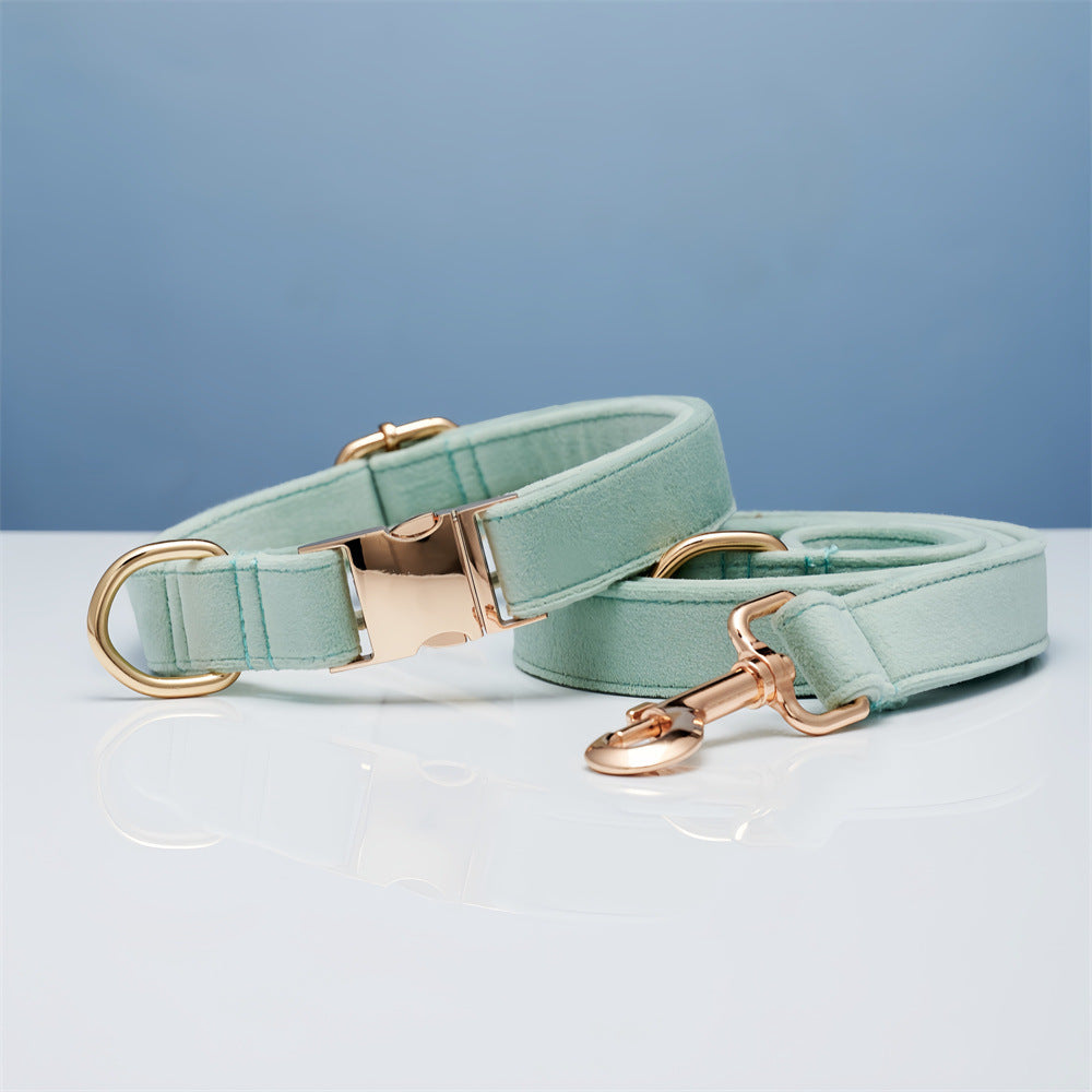 Multiple Colour Velvet Personalise Dog Collar Leash Set With Bow
