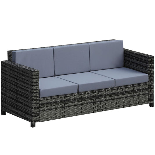 Outsunny  3-Seater Weather Resistant Outdoor Garden Rattan Sofa Grey Grey 185cmx70cmx80cm