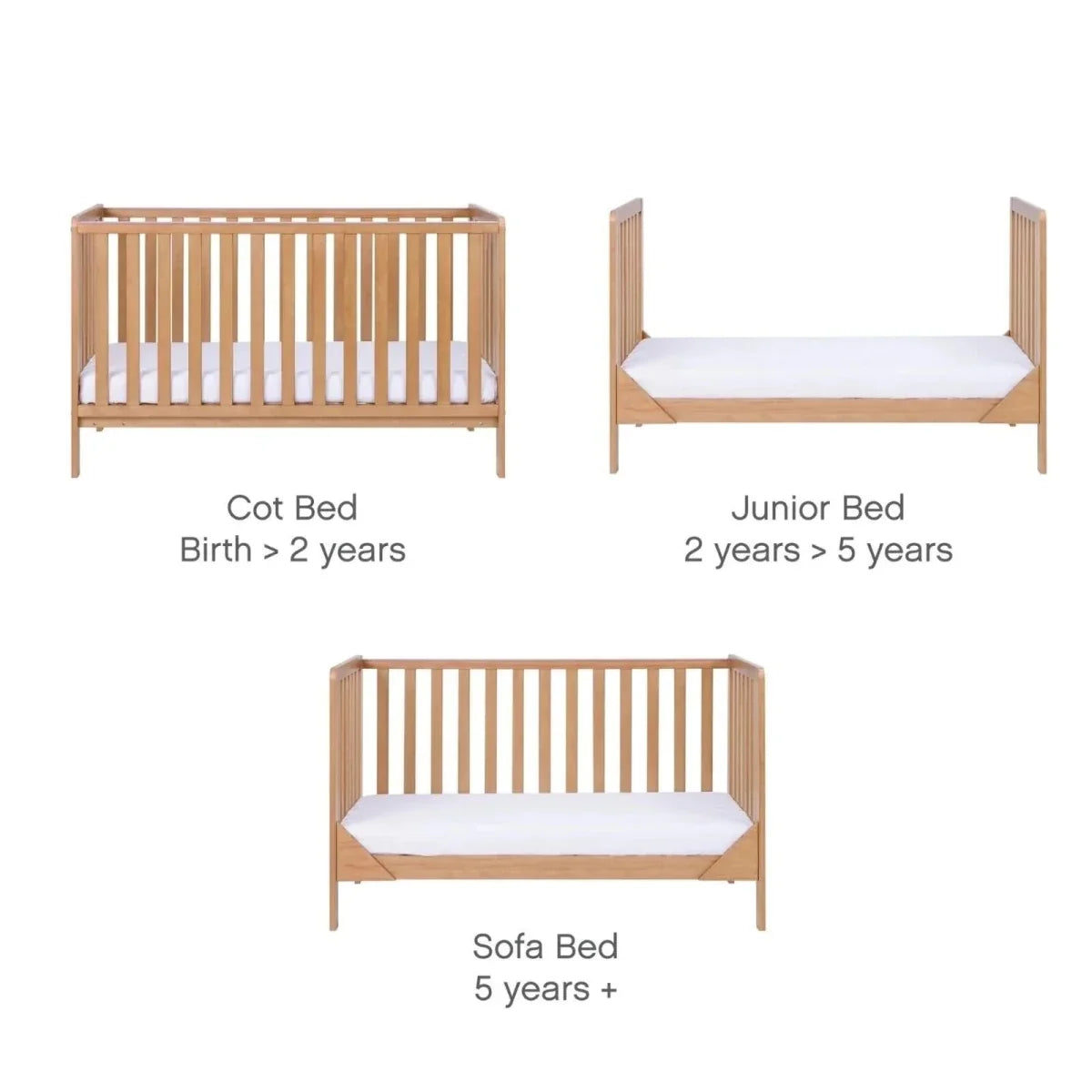 Tutti Bambini Malmo Cot Bed with Rio 3 pcs Furniture Set - Dove Grey/Honey Oak