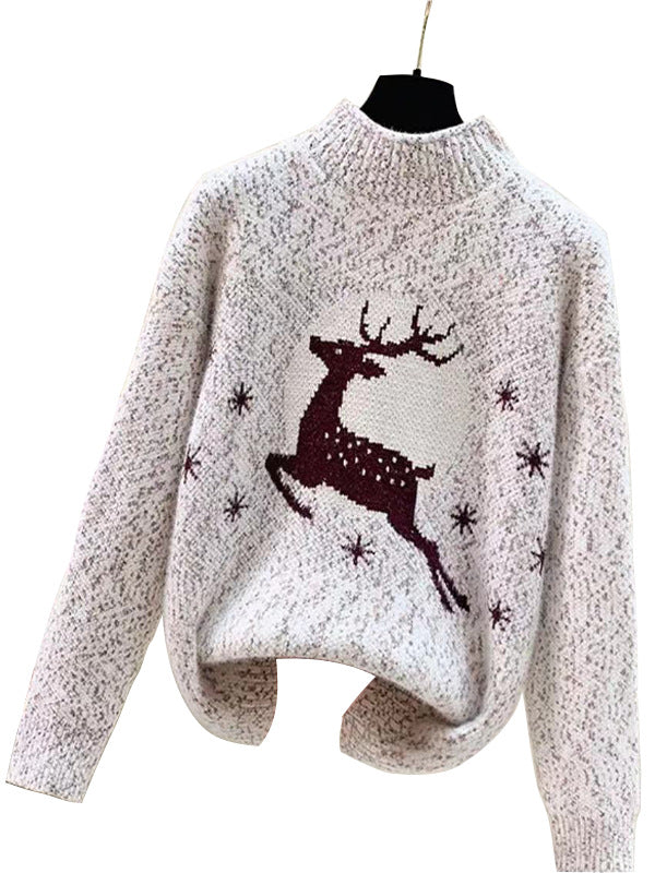 Women's Casual Christmas Half-Neck Pullover Jacquard Top