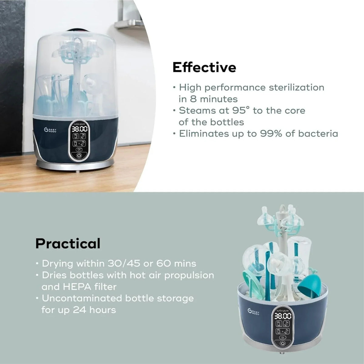 Babymoov Turbo Pure 3-in-1 Steriliser & Dryer & Purified Bottle Storage