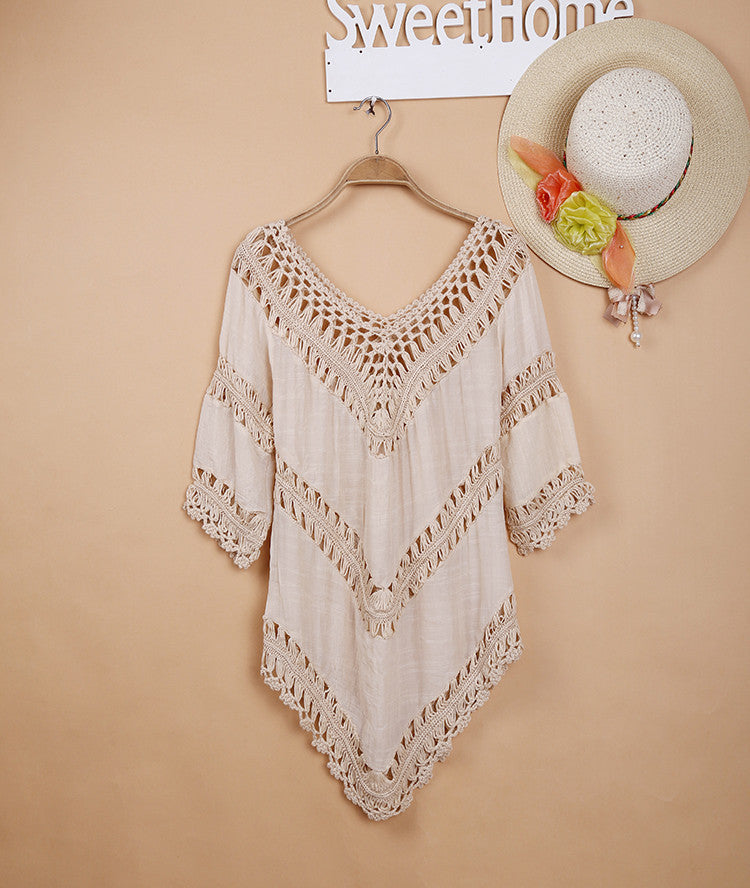 Crochet Knitted Stitching Cutout Blouse Skirt Swimsuit