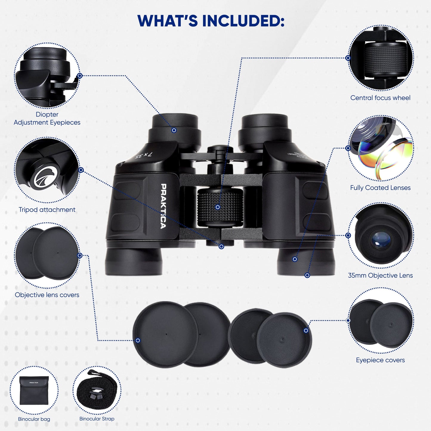 PRAKTICA Falcon 7x35mm Wide Angle Porro Prism Field Binoculars - Black