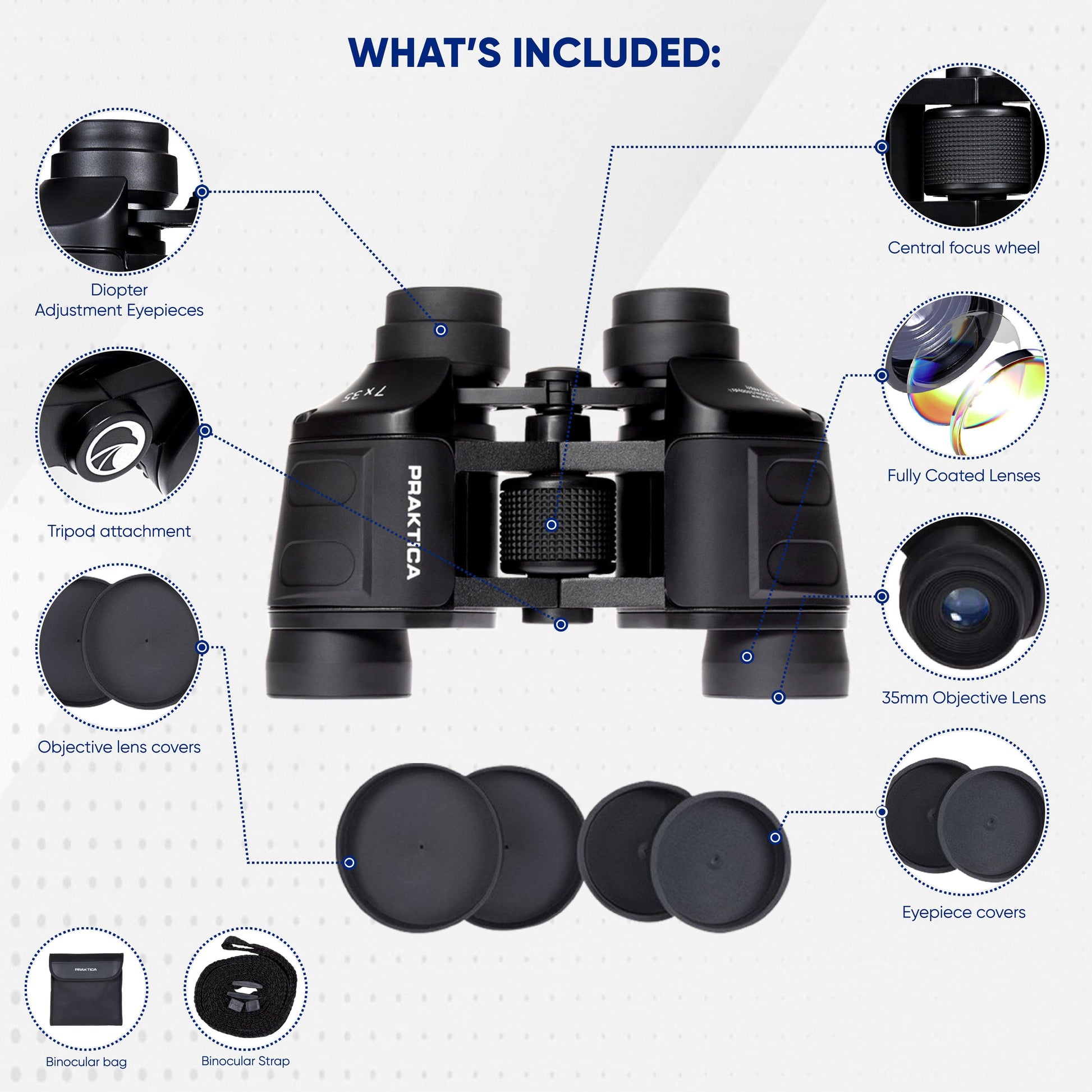 PRAKTICA Falcon 7x35mm Wide Angle Porro Prism Field Binoculars - Black