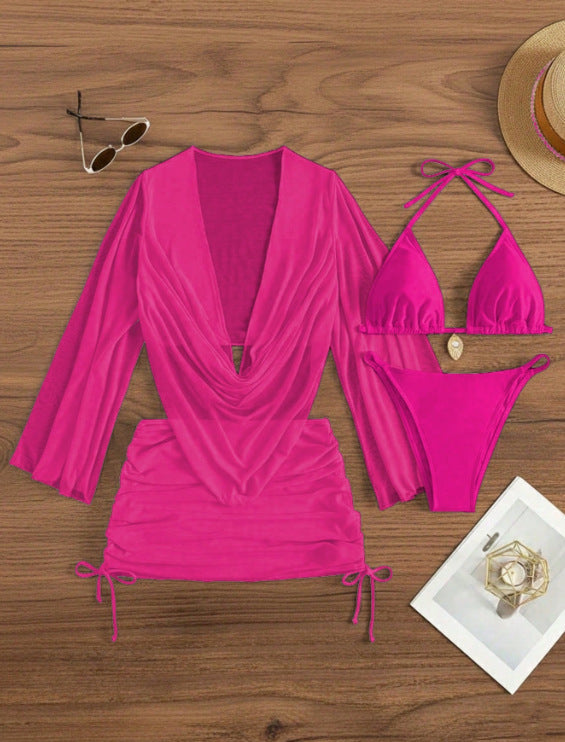 European And American Women's Sexy Blouse Lace-up Bikini Suit