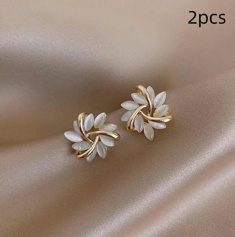 Cat's Eye Flower Earrings High Sense Opal Square Triangle Geometry Earrings