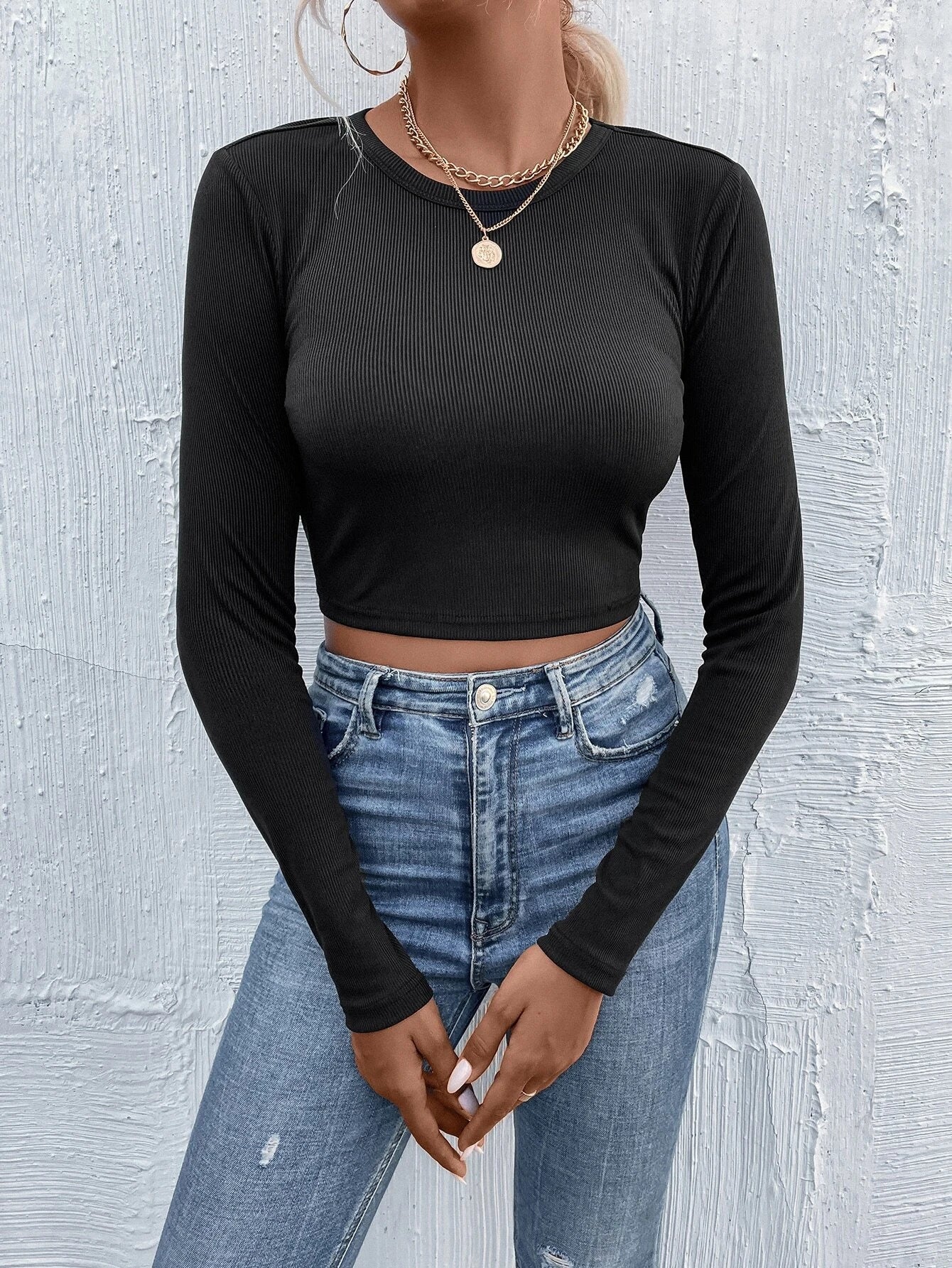 Women's Round Neck Pullover Casual Long Sleeve T-shirt Top