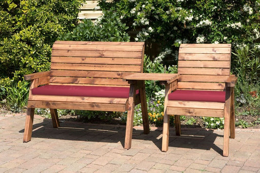 Charles Taylor Trading Three Seat Companion Set Straight With Burgundy Cushion Brown