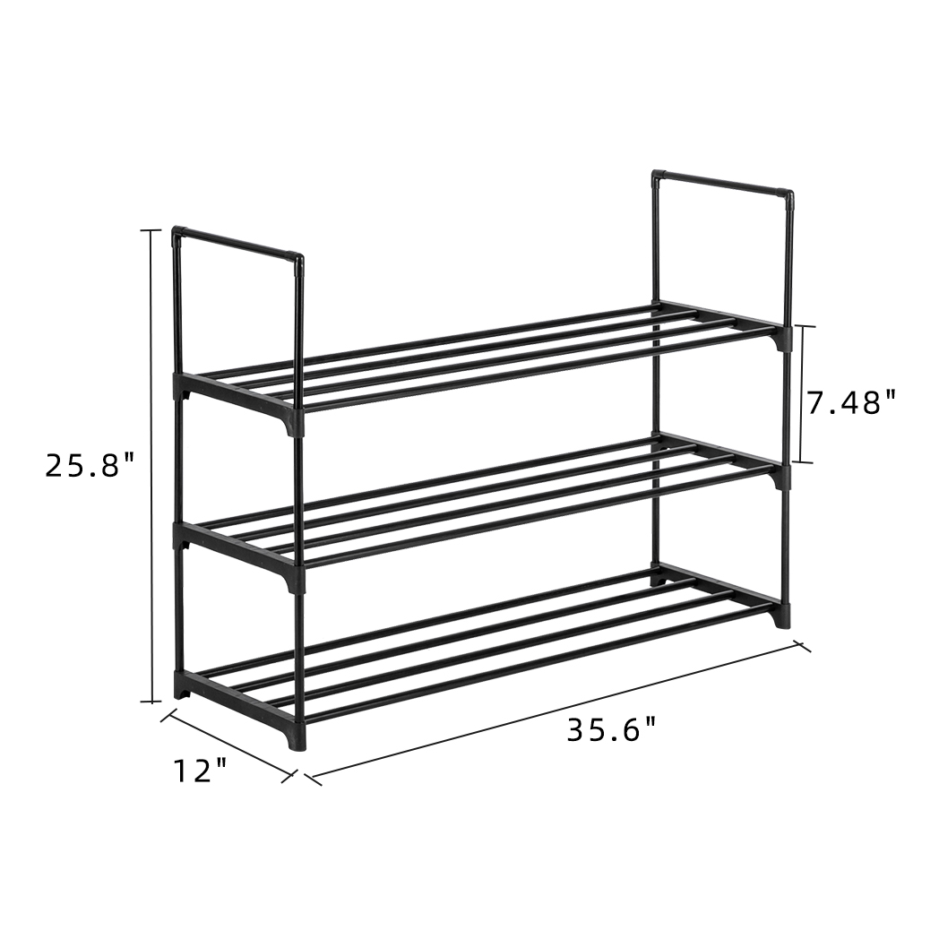 3 Tiers Shoe Rack Shoe Tower Shelf Storage Organizer For Bedroom, Entryway, Hallway, and Closet Black Color