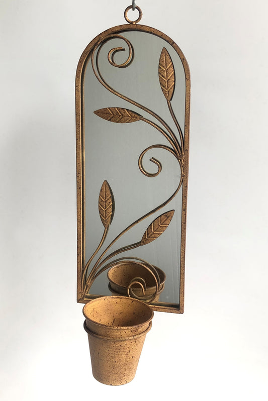 56CM RUSTY WALL MIRROR WITH PLANTER