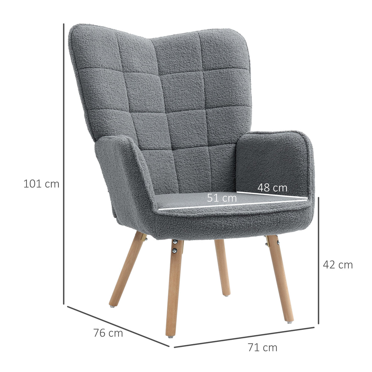 HOMCOM Upholstered Tufted Wingback Armchair with Seat Padding, Dark Grey
