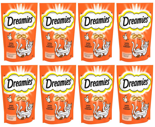 8 x Dreamies Cat Treat Biscuits With Chicken 60G