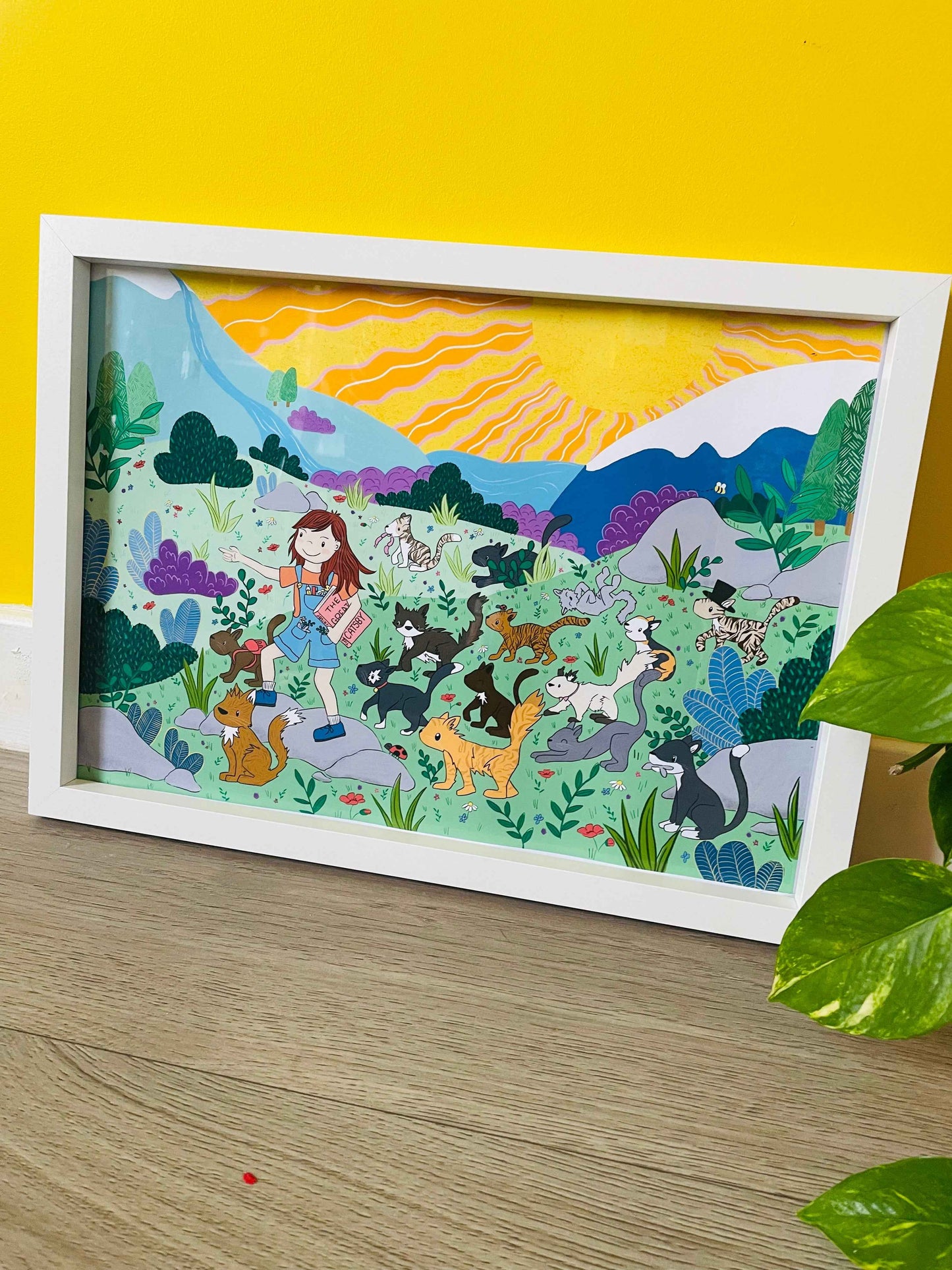 Adventuring Cats Illustration Wall Print