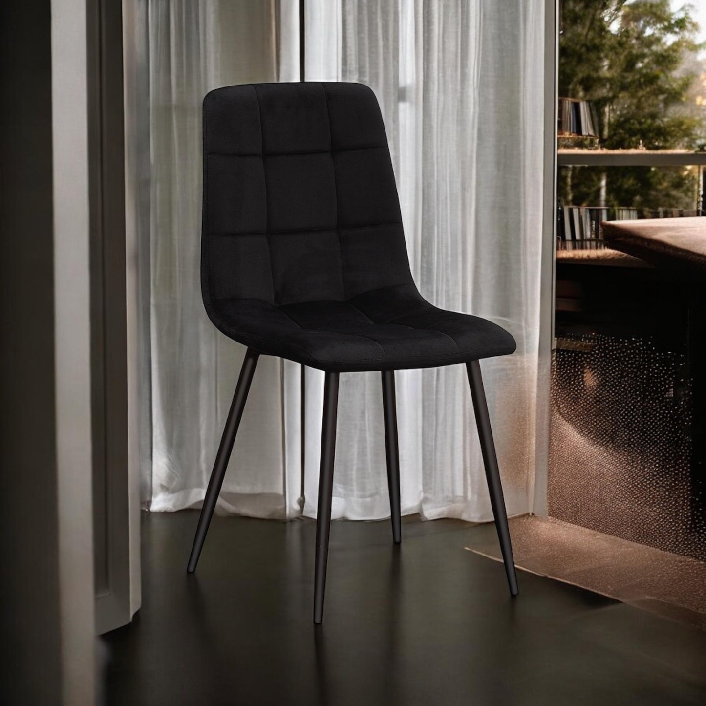 BLACK FABRIC CHAIR BLACK METAL LEGS