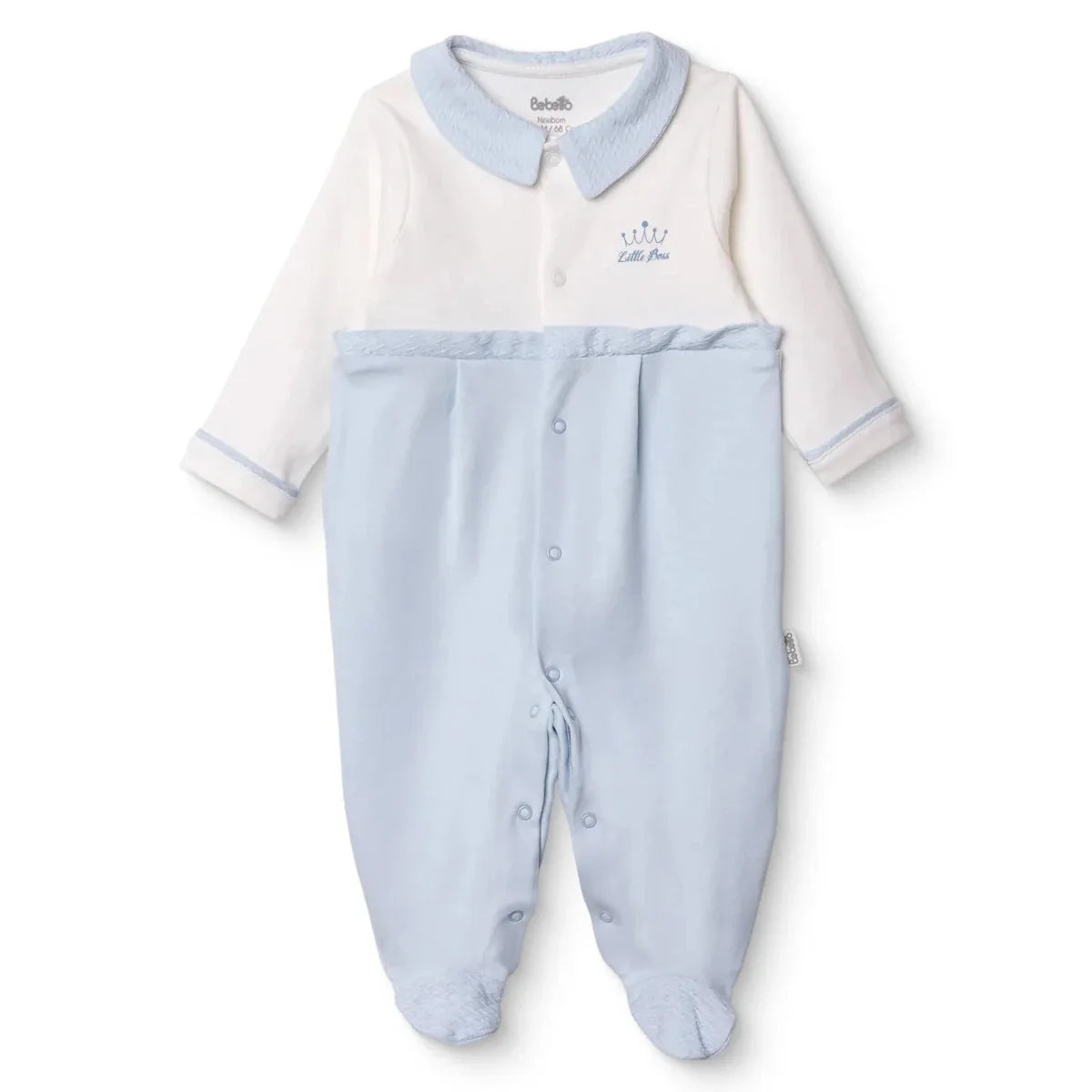Bebetto "Little Boss" Slogan Buttoned Shirt Collar Footed Baby Sleepsuit (Newborn to 6-9 Months)
