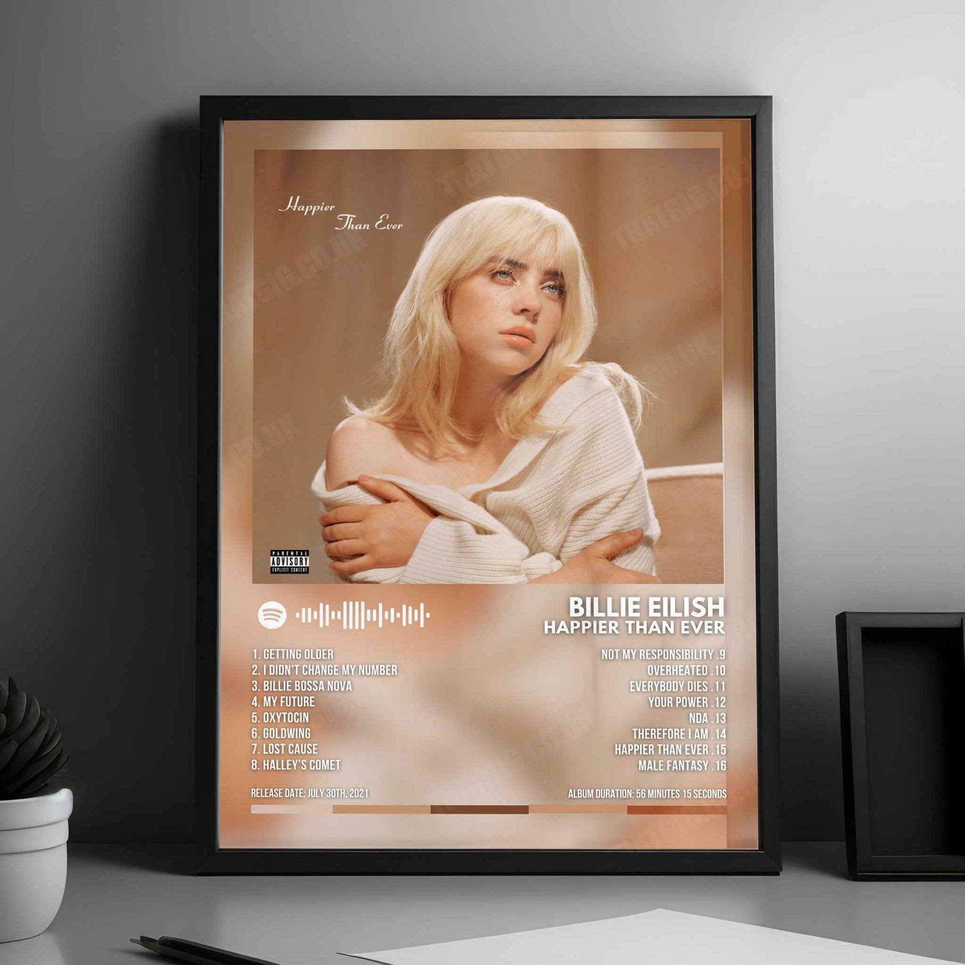 Billie Eilish "Happier Than Ever" Album Cover Poster - with Complete Tracklist