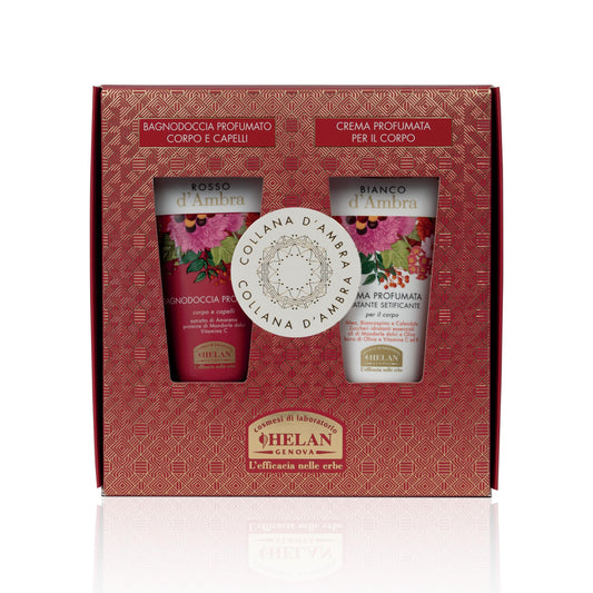 Helan Amber Necklace - Women's Gift Set with 2-in-1 Shampoo and Shower Gel and Scented Moisturizing Body Cream - Beauty Gift Ideas with Vitamin C, E,