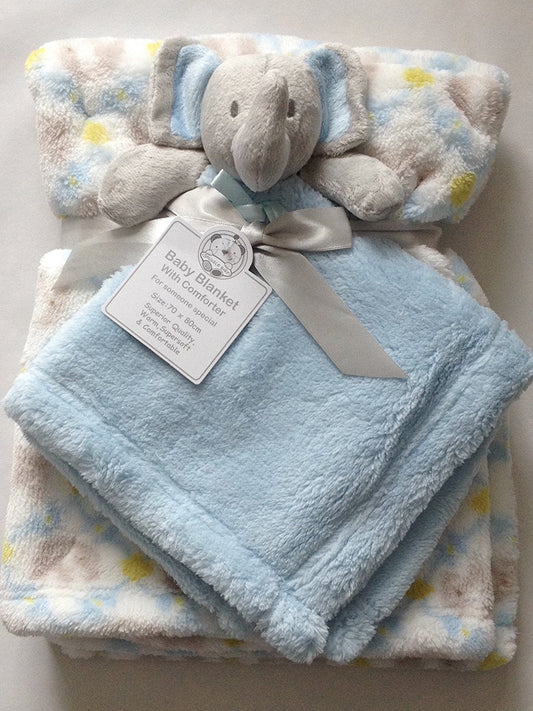 Beautiful Soft Blue Baby/Child Soft Toy/Cuddly Toy Elephant with Blanket 70 x 80 cm