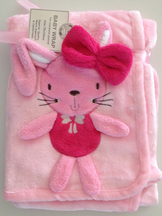 Beautiful Very Soft Baby/Child Small Rabbit Applique 3D Pink Blanket 75 x 100 cm