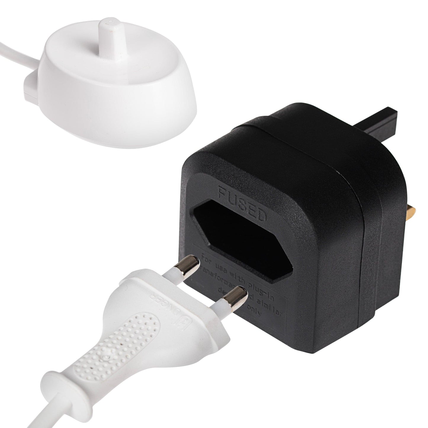 Maplin EU 2 Pin Mains Plug to UK 3 Pin Mains Plug Converter with 3 Amp Fuse - Black