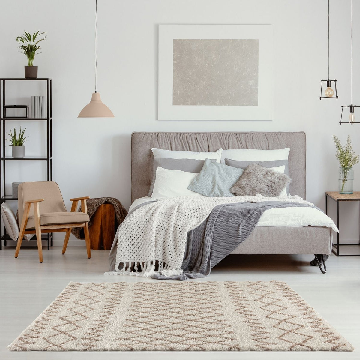 Moroccan Ivory Beige Shaggy Rug | 930