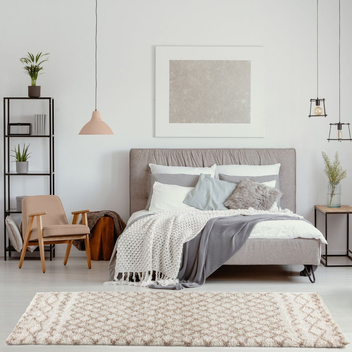 Moroccan Ivory Beige Shaggy Rug | 930