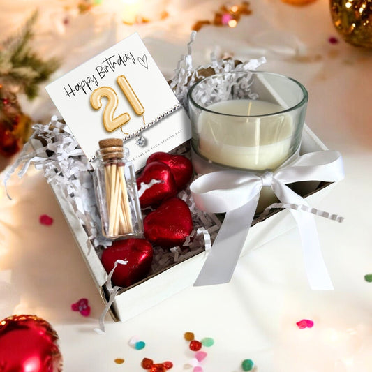 Aye Do Gifts Small 21st Birthday Gold Balloons Gift Hamper - Cubic Zirconia Bracelet, Chocolates & Candle