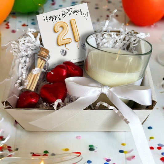 Aye Do Gifts Small 21st Birthday Gold Balloons Gift Hamper - Cubic Zirconia Earrings, Chocolates & Candle