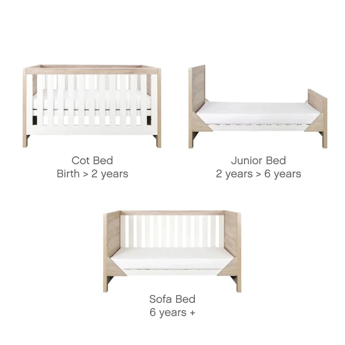 Tutti Bambini Modena 3-in-1 Cot Bed - White/Oak