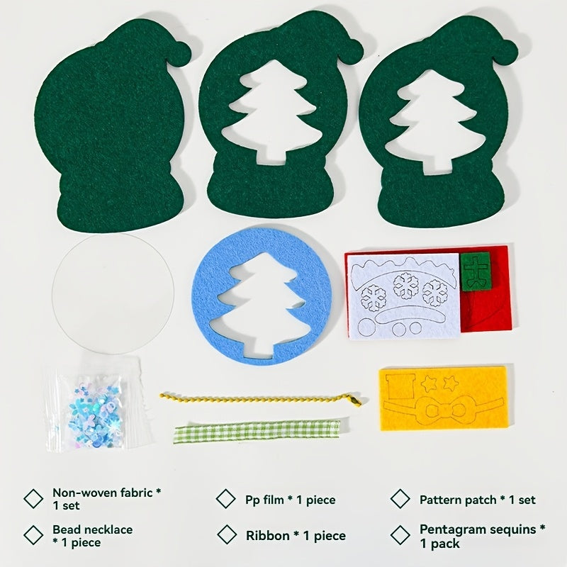 4pcs Christmas Felt Applique Kit, Handmade Ornament Material Set HolidayDecorations, Four Styles Santa Claus, Wreath, Christmas Tree, Crystal Ball, 1 Set Of Materials, Suitable For Festive Gifts,