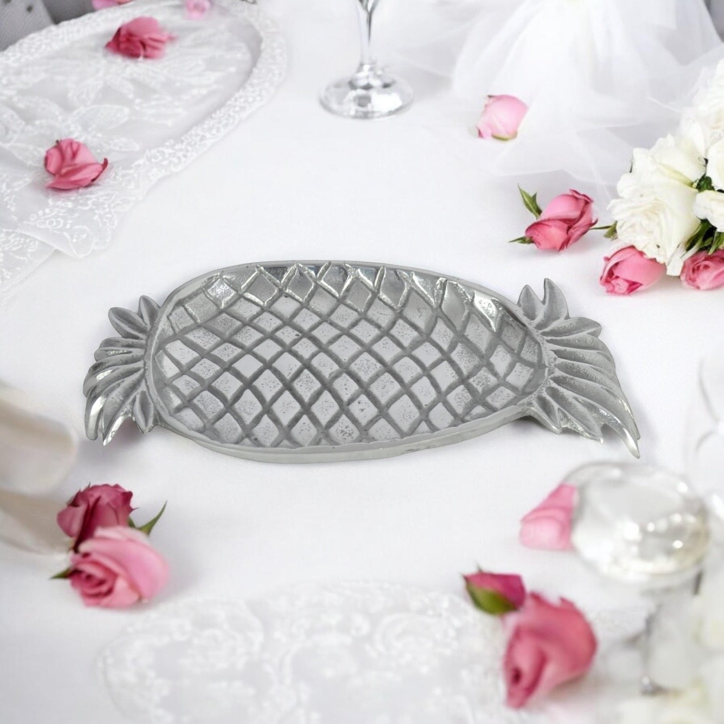 33CM NICKEL PLATED PINEAPPLE SERVING TRAY