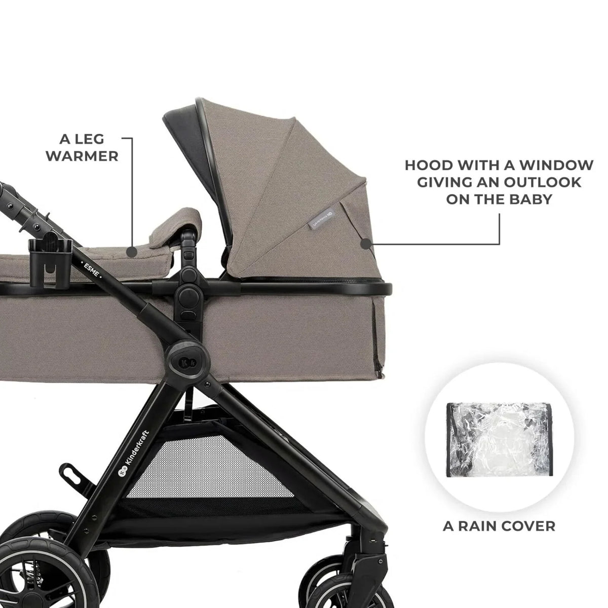 Kinderkraft Esme Pro 3-in-1 Travel System with Mink Pro Car Seat - Sand Beige