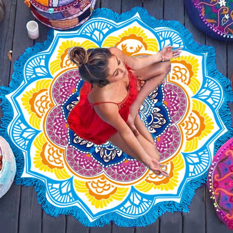 Bohemian Round Beach Towel & Yoga Mat - 150cm Tassel Mandala Throw Blanket