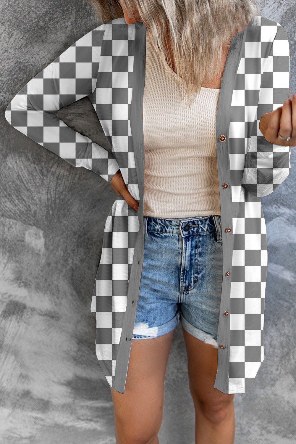 Women's Long Plaid Coat Loose Knitted Cardigan