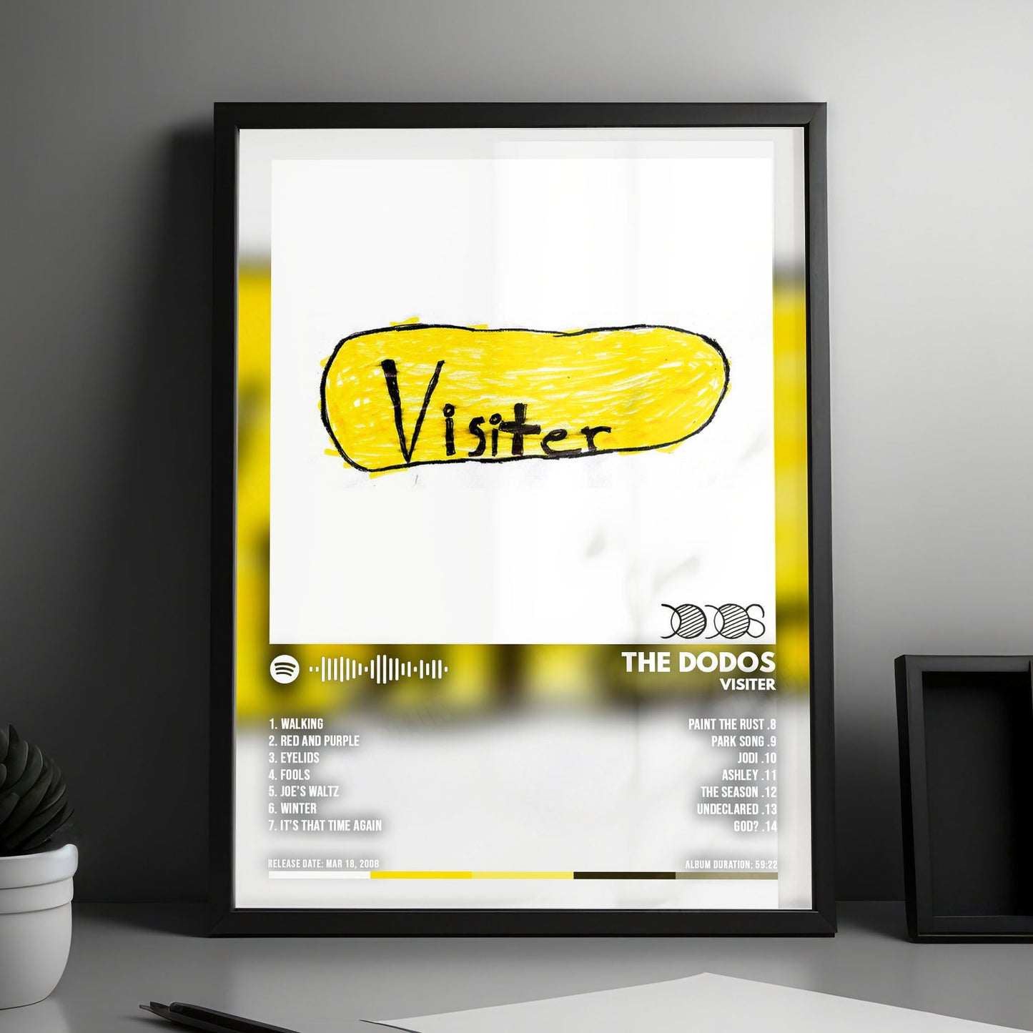 The Dodos "Visiter" Album Cover Poster - with Complete Tracklist