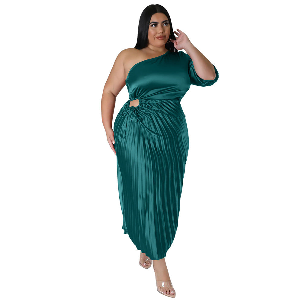 Fashionable And Sexy Off-the-shoulder Drawstring Pleated Dress