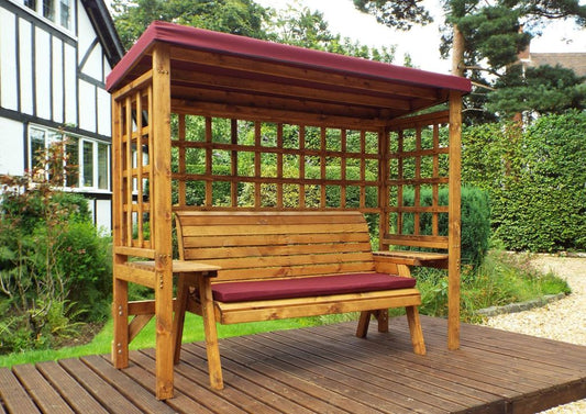 Charles Taylor Trading Wentworth Three Seater Arbour Burg  With Burgundy Cushion Brown