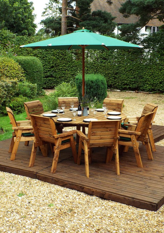 Charles Taylor Trading Eight Seater Circular Table Set With Green Cushion Brown