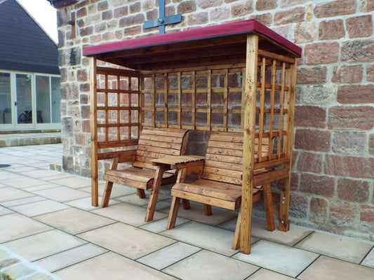 Charles Taylor Trading Grand Henley Twin Seat Arbour Burgundy With Burgundy Cushion Brown