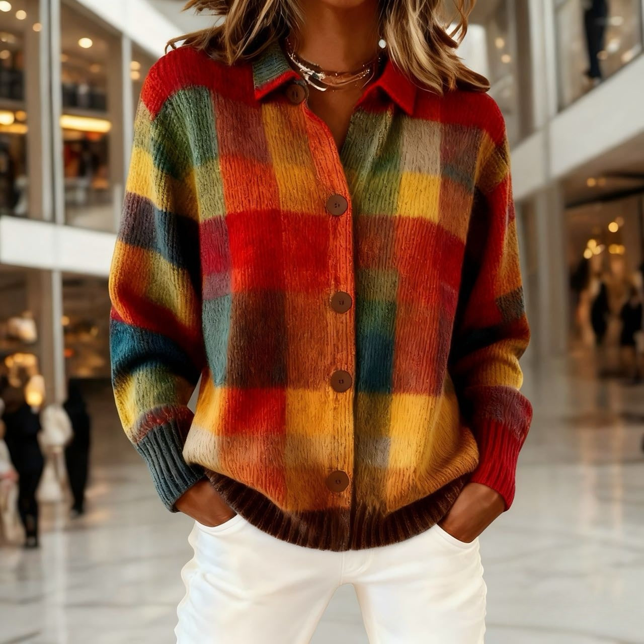 Women's Plaid Printed Long Sleeve Top