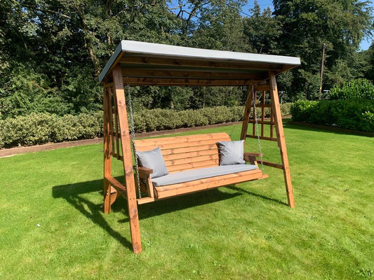 Charles Taylor Trading Dorset Three Seat Swing Grey With Grey Cushion Brown