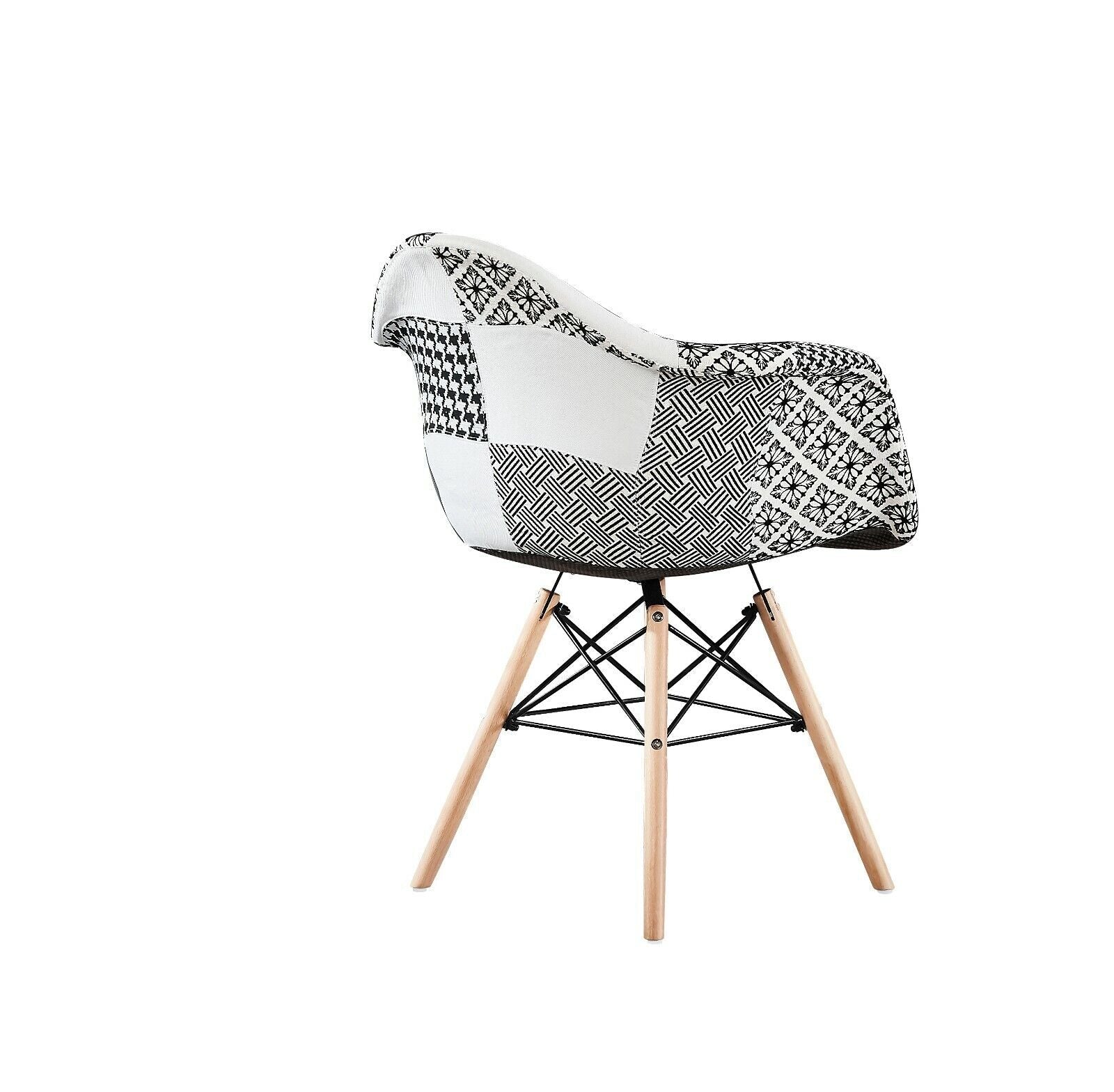 5PCs Dining Set - a White Halo Dining Table & Set of 4 Black/White Patchwork Accent Chairs