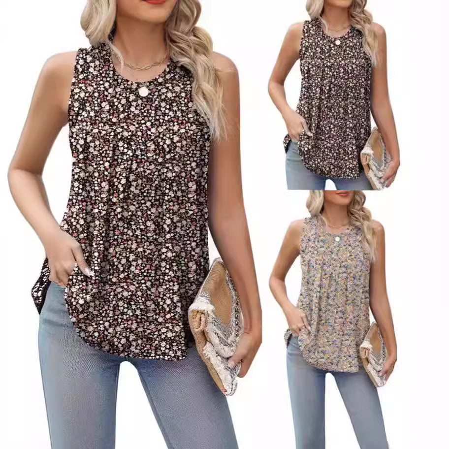 Fashion Plus Size Printed Round Neck Sleeveless Vest