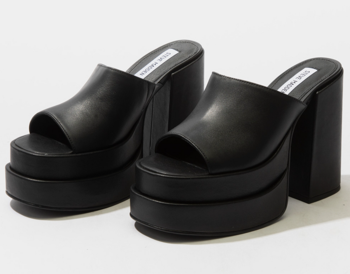UK 6 Steve Madden Cagey Black Leather Women’s Platform Sandal Heels – EU 39