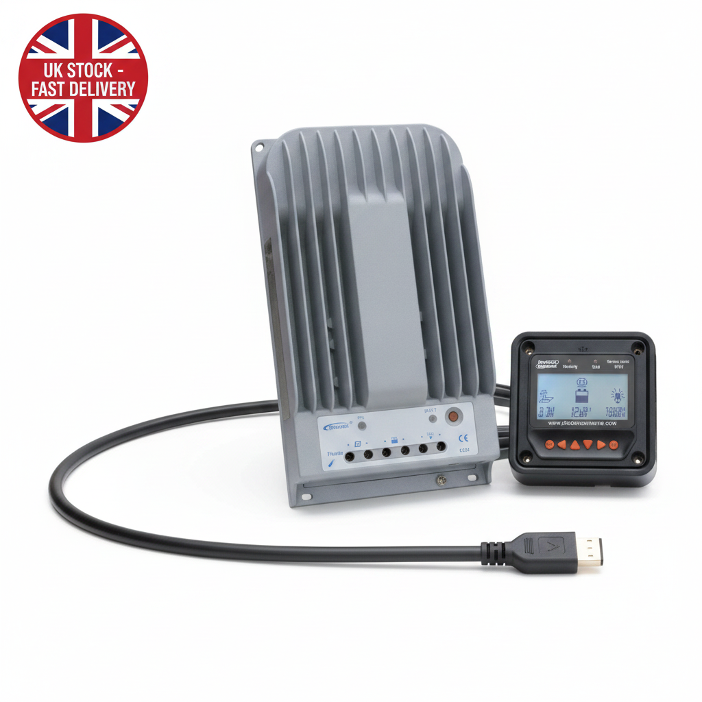 High efficiency 30A MPPT solar charge controller with LCD display and 5m cable for solar panels up to 390W (12V) / 780W (24V) up to 150V